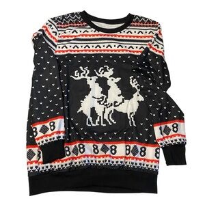 Festive Sz XL Ugly Christmas Sweater Naughty Reindeer Threesome Long Sleeve Tee